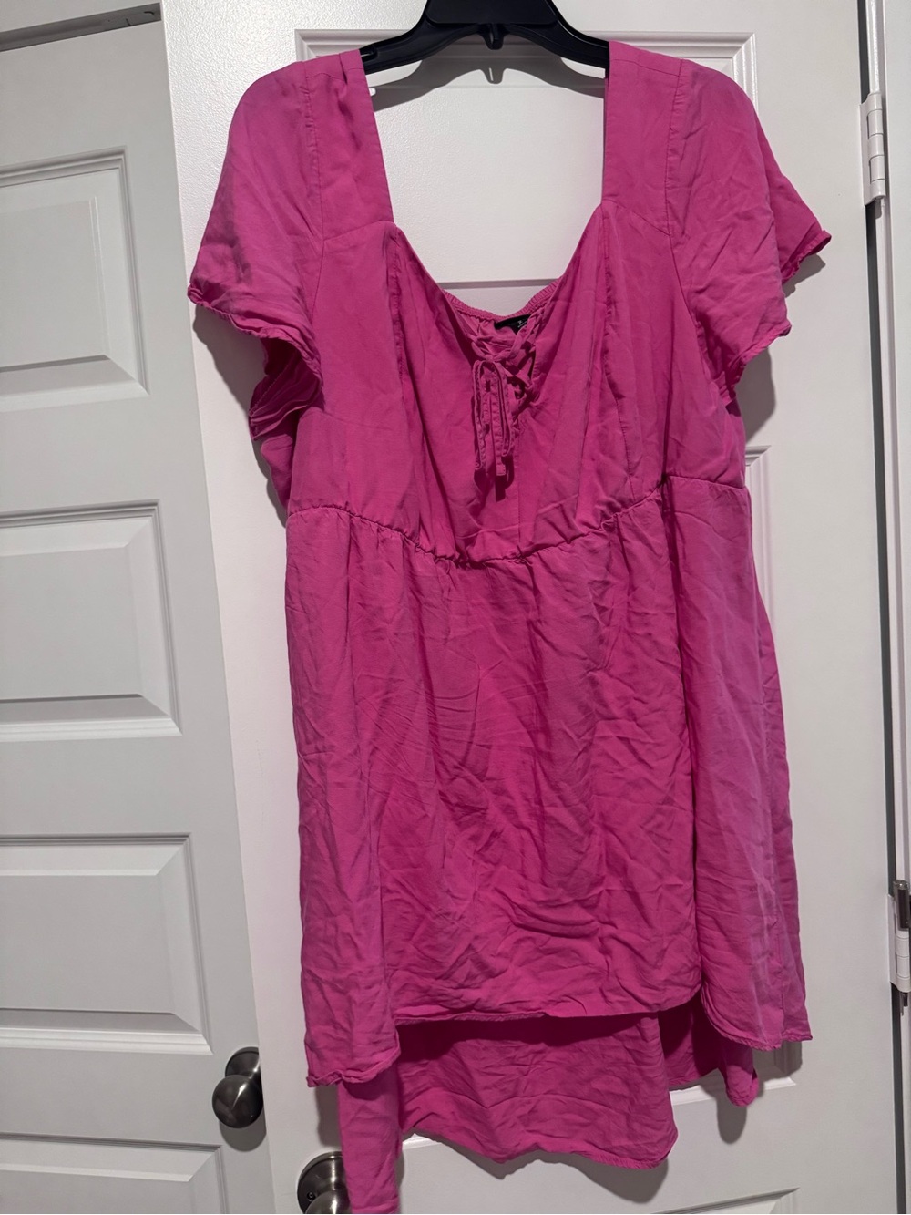 Women's Pink Lace-Up Square Neck Top